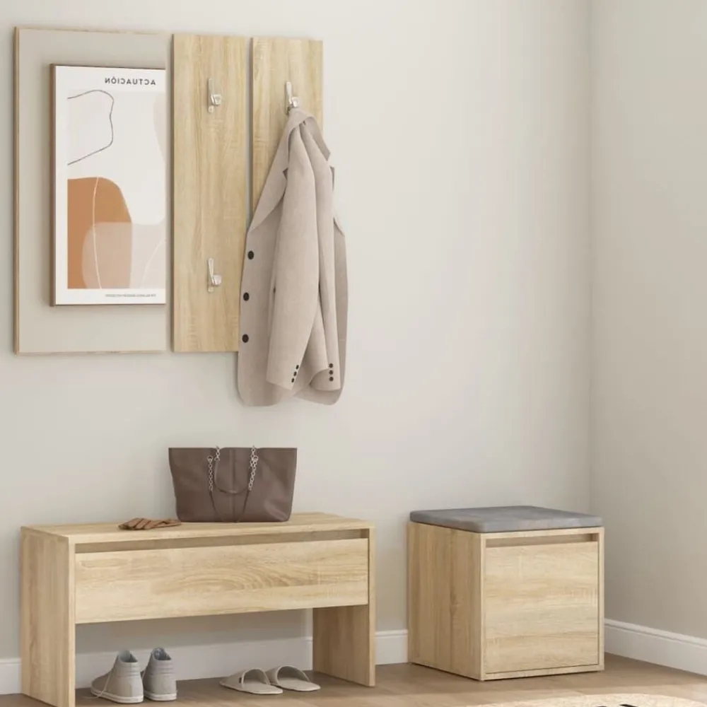 Bankjes*vidaXL Garderobe set bewerkt hout kleurig Sonoma eiken