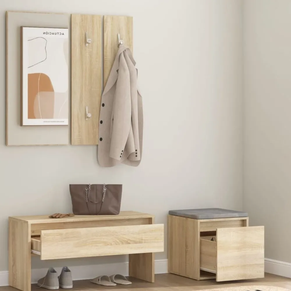 Bankjes*vidaXL Garderobe set bewerkt hout kleurig Sonoma eiken