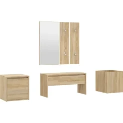 Bankjes*vidaXL Garderobe set bewerkt hout kleurig Sonoma eiken
