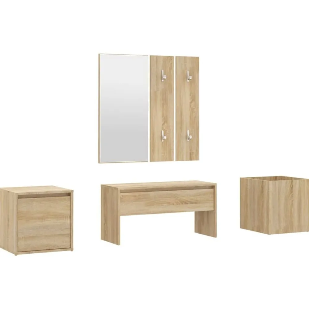 Bankjes*vidaXL Garderobe set bewerkt hout kleurig Sonoma eiken
