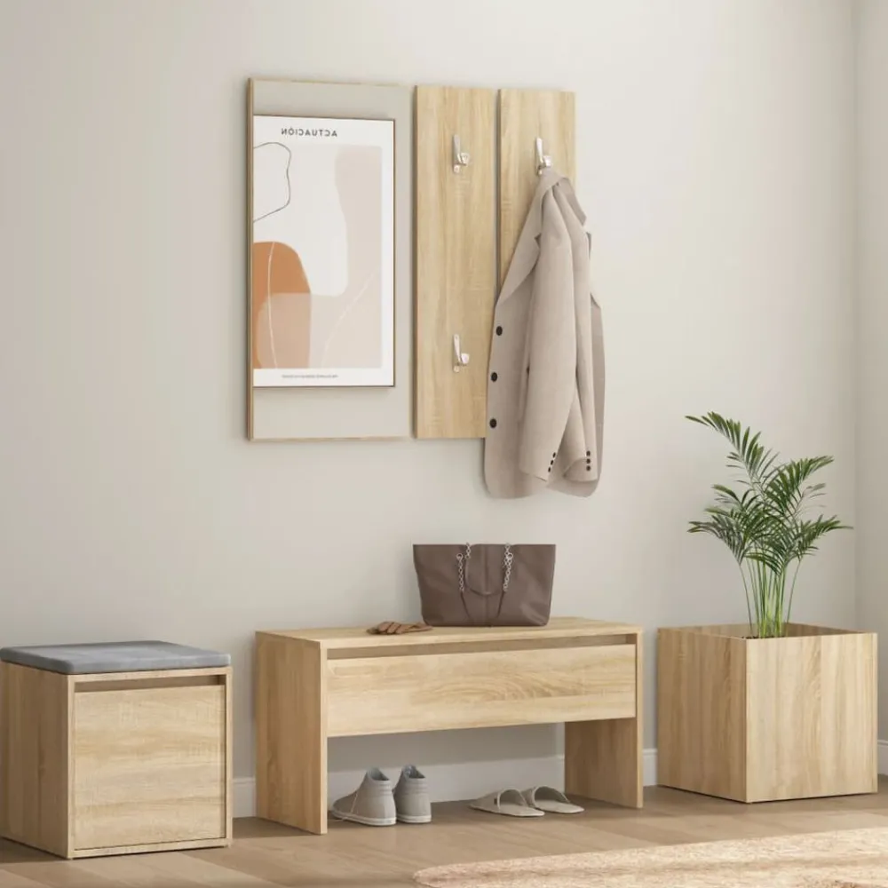 Bankjes*vidaXL Garderobe set bewerkt hout kleurig Sonoma eiken