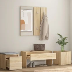 Bankjes*vidaXL Garderobe set bewerkt hout kleurig Sonoma eiken