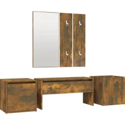 Bankjes*vidaXL Garderobe set bewerkt hout kleurig Gerookt eiken