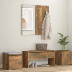 Bankjes*vidaXL Garderobe set bewerkt hout kleurig Gerookt eiken