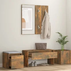 Bankjes*vidaXL Garderobe set bewerkt hout kleurig Gerookt eiken