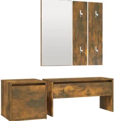 Bankjes*vidaXL Garderobe set bewerkt hout kleurig Gerookt eiken