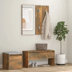 Bankjes*vidaXL Garderobe set bewerkt hout kleurig Gerookt eiken