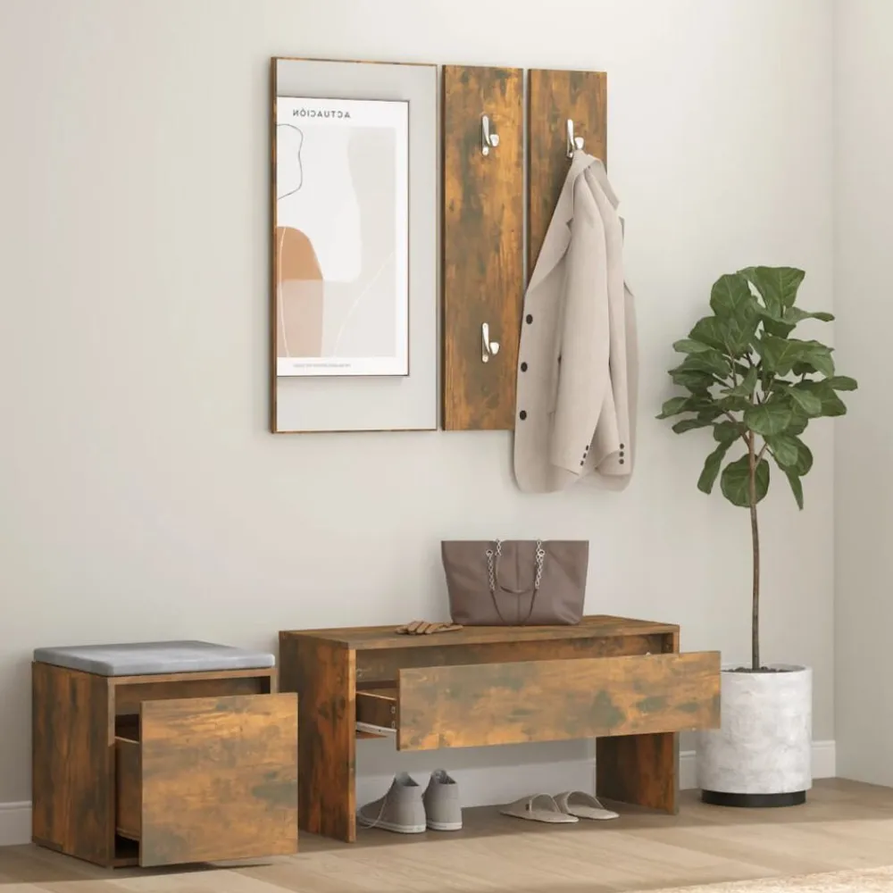 Bankjes*vidaXL Garderobe set bewerkt hout kleurig Gerookt eiken