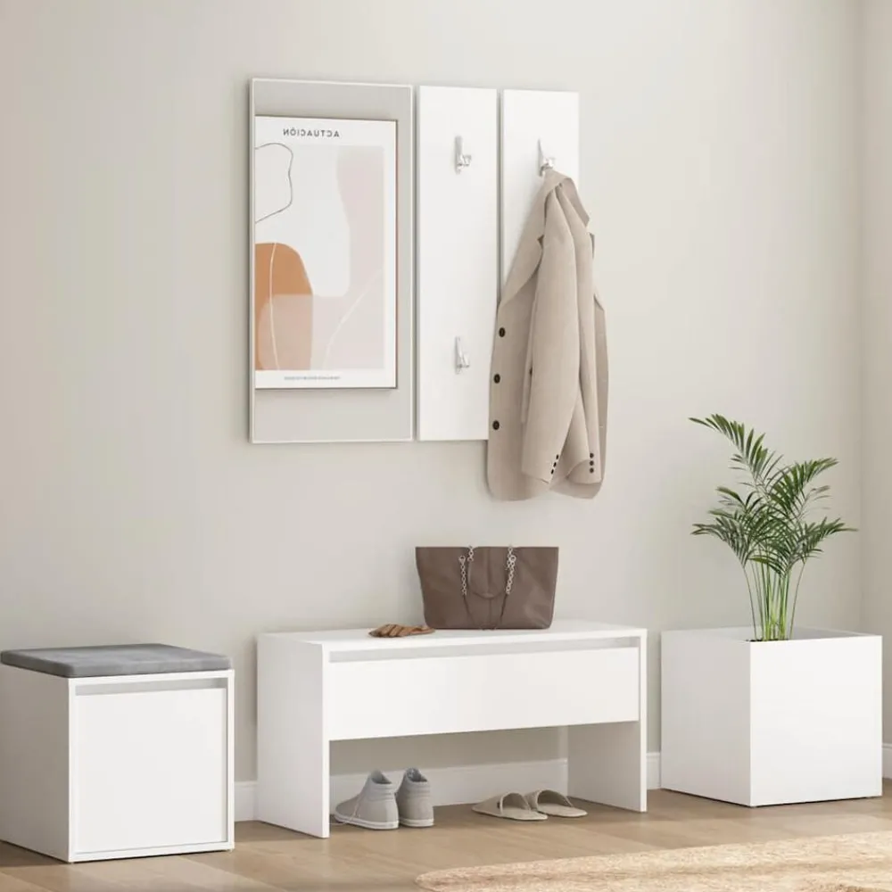 Bankjes*vidaXL Garderobe set bewerkt hout Wit