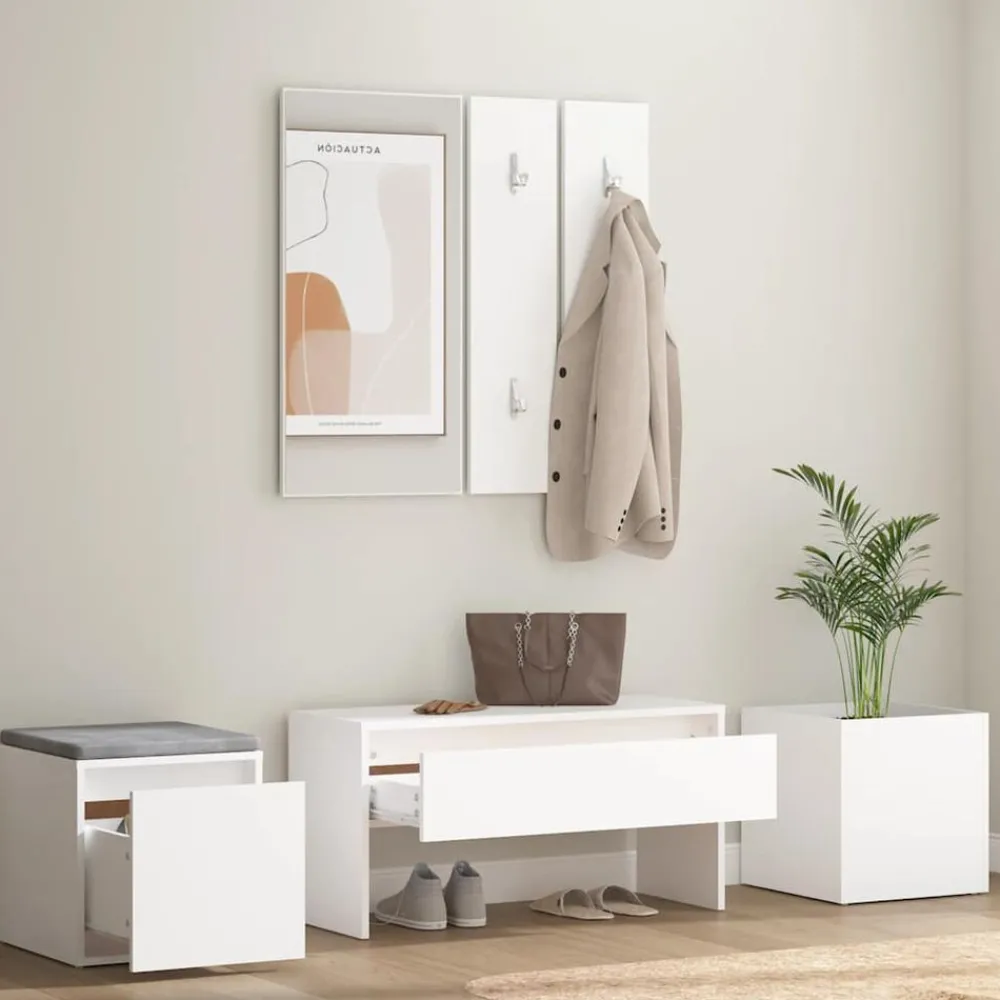 Bankjes*vidaXL Garderobe set bewerkt hout Wit