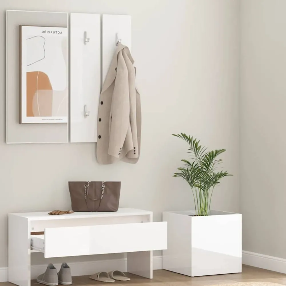 Bankjes*vidaXL Garderobe set bewerkt hout Hoogglans wit