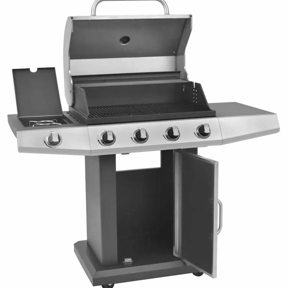 Keuken & Eetkamer*vidaXL Gas Barbecue Grill met wiel Zilver Staal met Metaal Slang