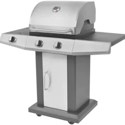 Gas Grill met Branders met wiel Zilver Staal met Metaal Slang>vidaXL Clearance
