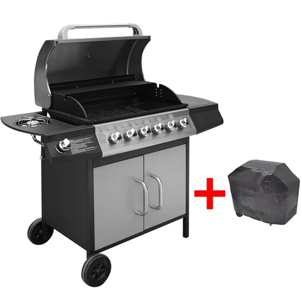 Keuken & Eetkamer*vidaXL Gasbarbecue 6+1 kookzone Zwart en zilver