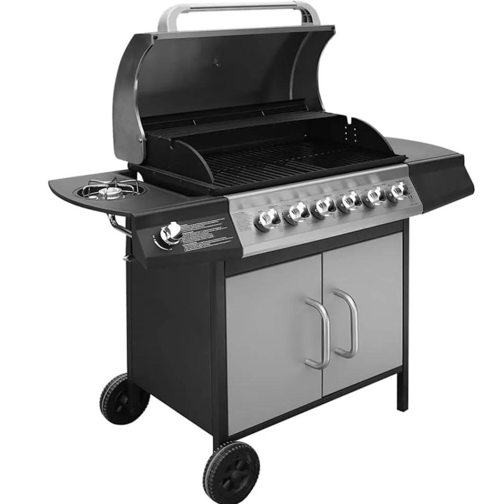 Keuken & Eetkamer*vidaXL Gasbarbecue 6+1 kookzone Zwart en zilver