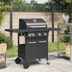Gasbarbecue met 4 branders gepoedercoat staal zwart>vidaXL Sale