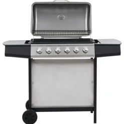 Keuken & Eetkamer*vidaXL Gasbarbecue met 6 kookzones roestvrij staal zilverkleurig Zilver en zwart