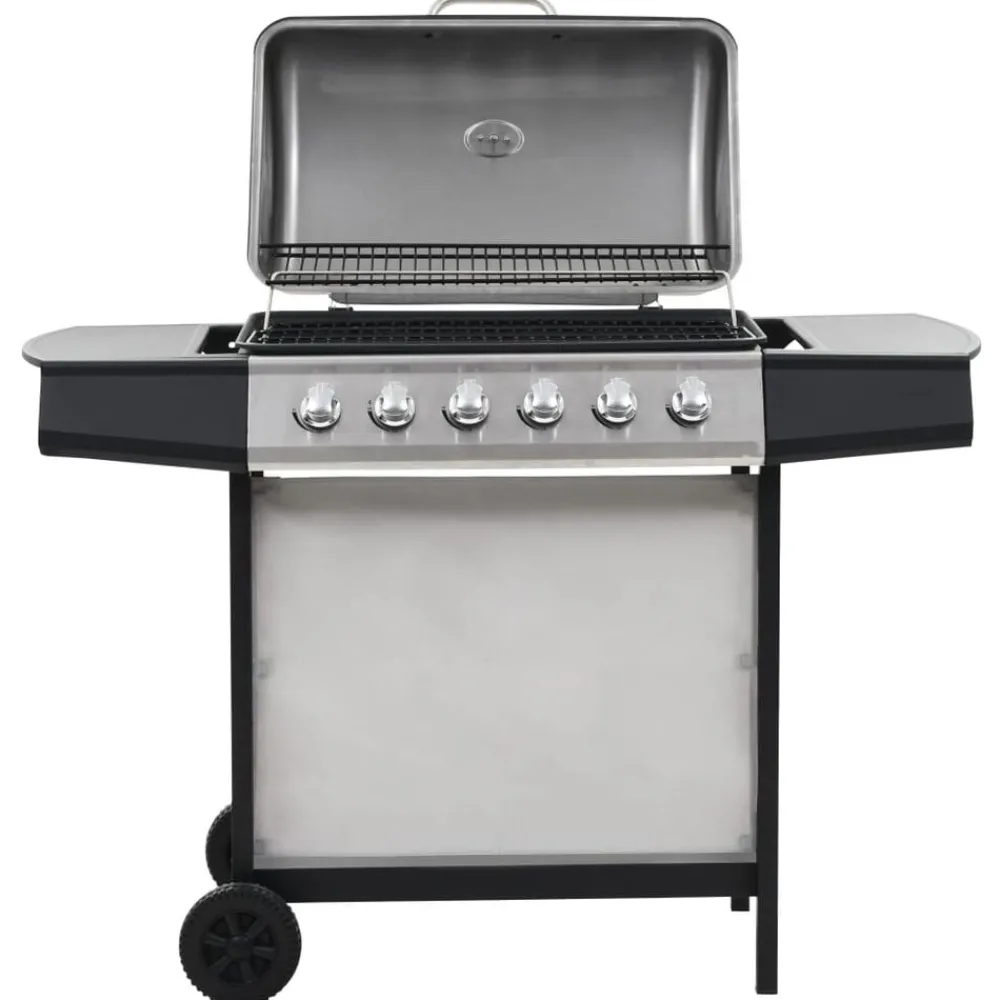 Keuken & Eetkamer*vidaXL Gasbarbecue met 6 kookzones roestvrij staal zilverkleurig Zilver en zwart