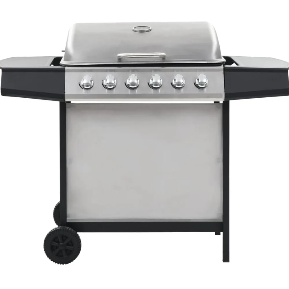 Keuken & Eetkamer*vidaXL Gasbarbecue met 6 kookzones roestvrij staal zilverkleurig Zilver en zwart