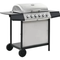 Keuken & Eetkamer*vidaXL Gasbarbecue met 6 kookzones roestvrij staal zilverkleurig Zilver en zwart