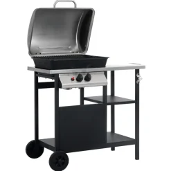 Keuken & Eetkamer*vidaXL Gasbarbecue met 3-laags zijtafel kleurig Zwart en zilver