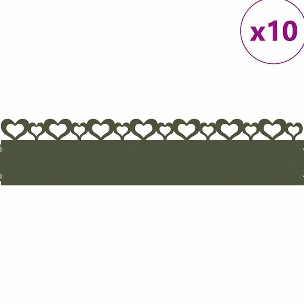 Tuinafscheidingen*vidaXL Gazonranden 10 pcs Olijf Groen 103 x 0,05 x 22 cm Staal Olijfgroen