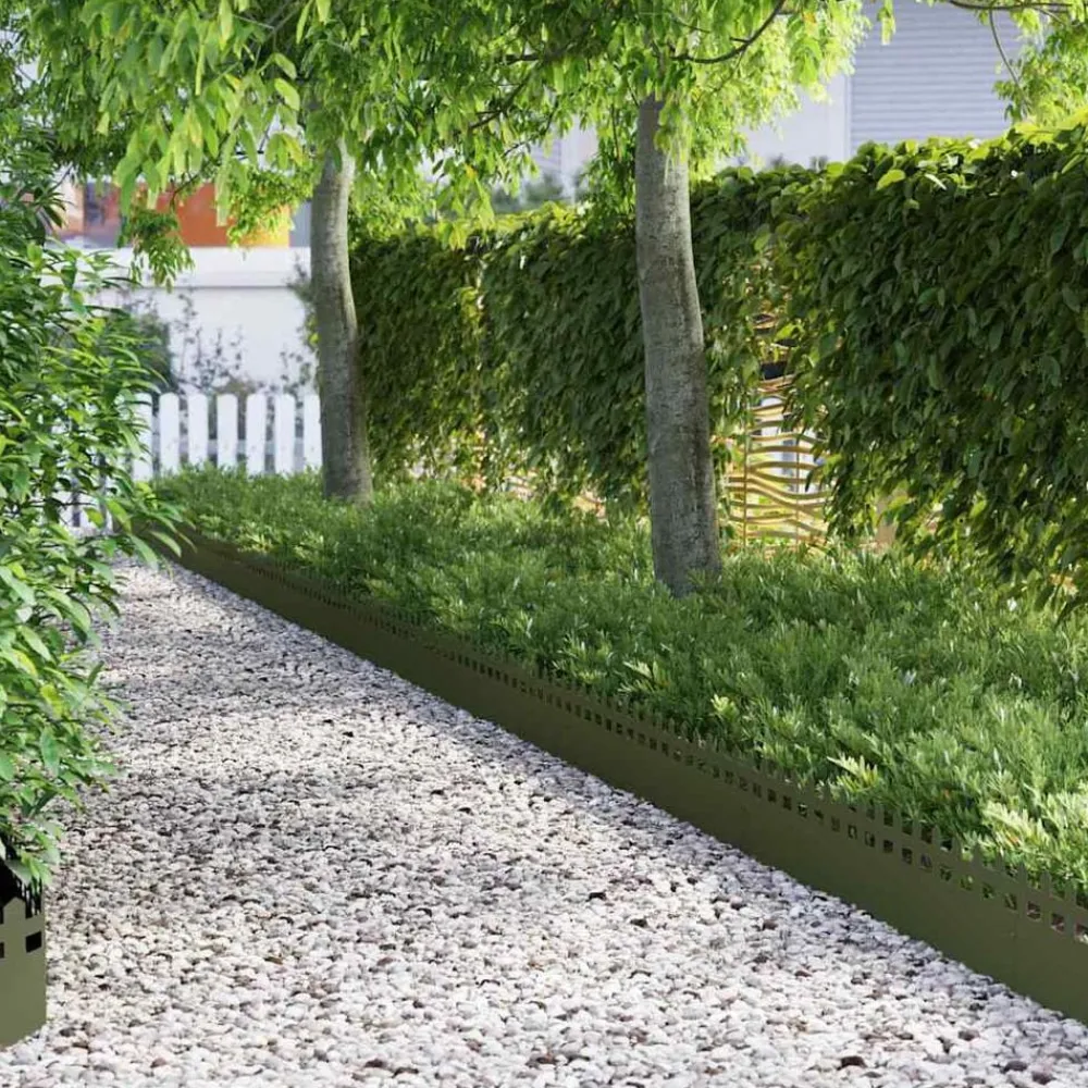 Tuinafscheidingen*vidaXL Gazonranden 10 pcs Olijf Groen 103 x 0,05 x 22 cm Staal Olijfgroen