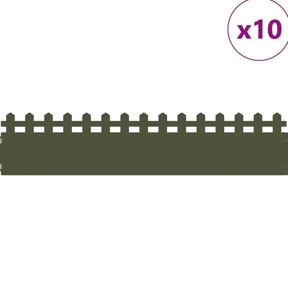 Tuinafscheidingen*vidaXL Gazonranden 10 pcs Olijf Groen 103 x 0,05 x 22 cm Staal Olijfgroen