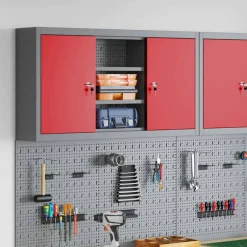 Bouwbeslag*vidaXL Gereedschapskast met plank en Grijs 100 x 20 x 55 cm Rood