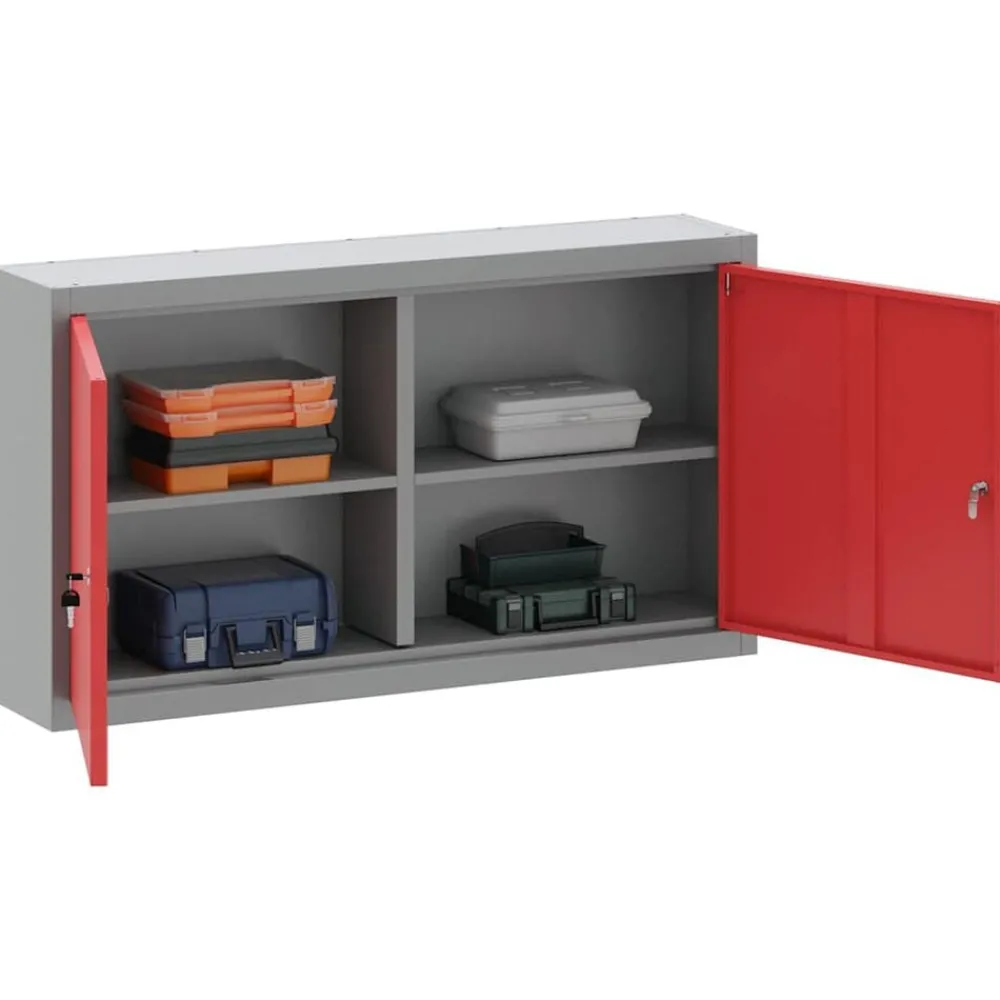 Bouwbeslag*vidaXL Gereedschapskast met plank en Grijs 50 x 20 x 55 cm Rood