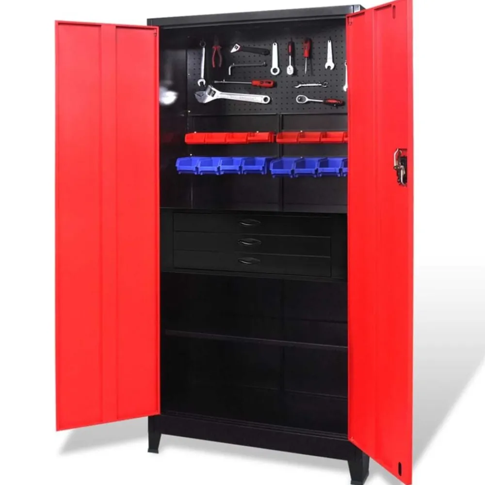 Bouwbeslag*vidaXL Gereedschapskast met kist 90x40x180 cm staal rood en zwart