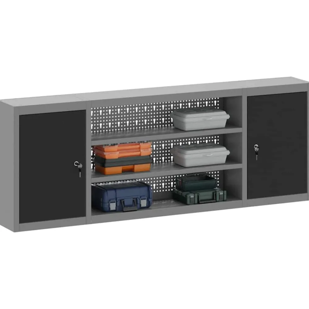 Bouwbeslag*vidaXL Gereedschapskast met plank en Grijs 150 x 20 x 55 cm Zwart