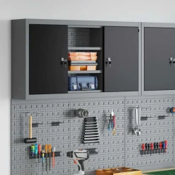 Bouwbeslag*vidaXL Gereedschapskast met plank en Grijs 50 x 20 x 55 cm Zwart