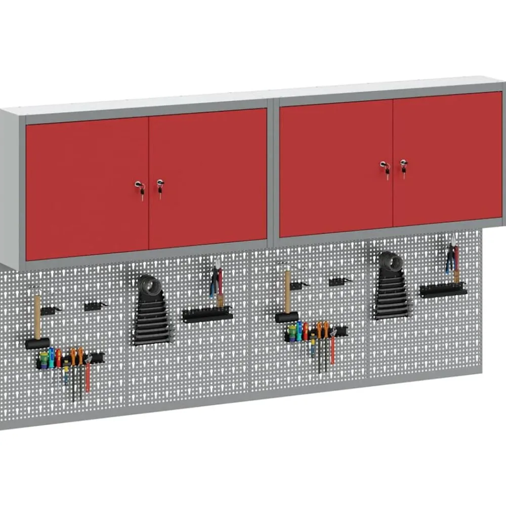 Bouwbeslag*vidaXL Gereedschapskast set met plank 6 pcs Gepoedercoat staal Rood