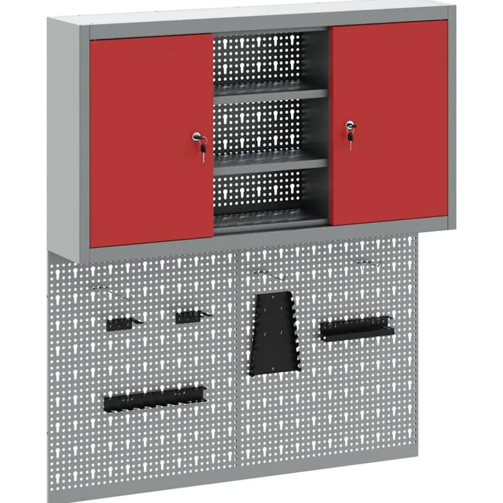 Gereedschapskast set met plank 3 pcs Gepoedercoat staal>vidaXL New