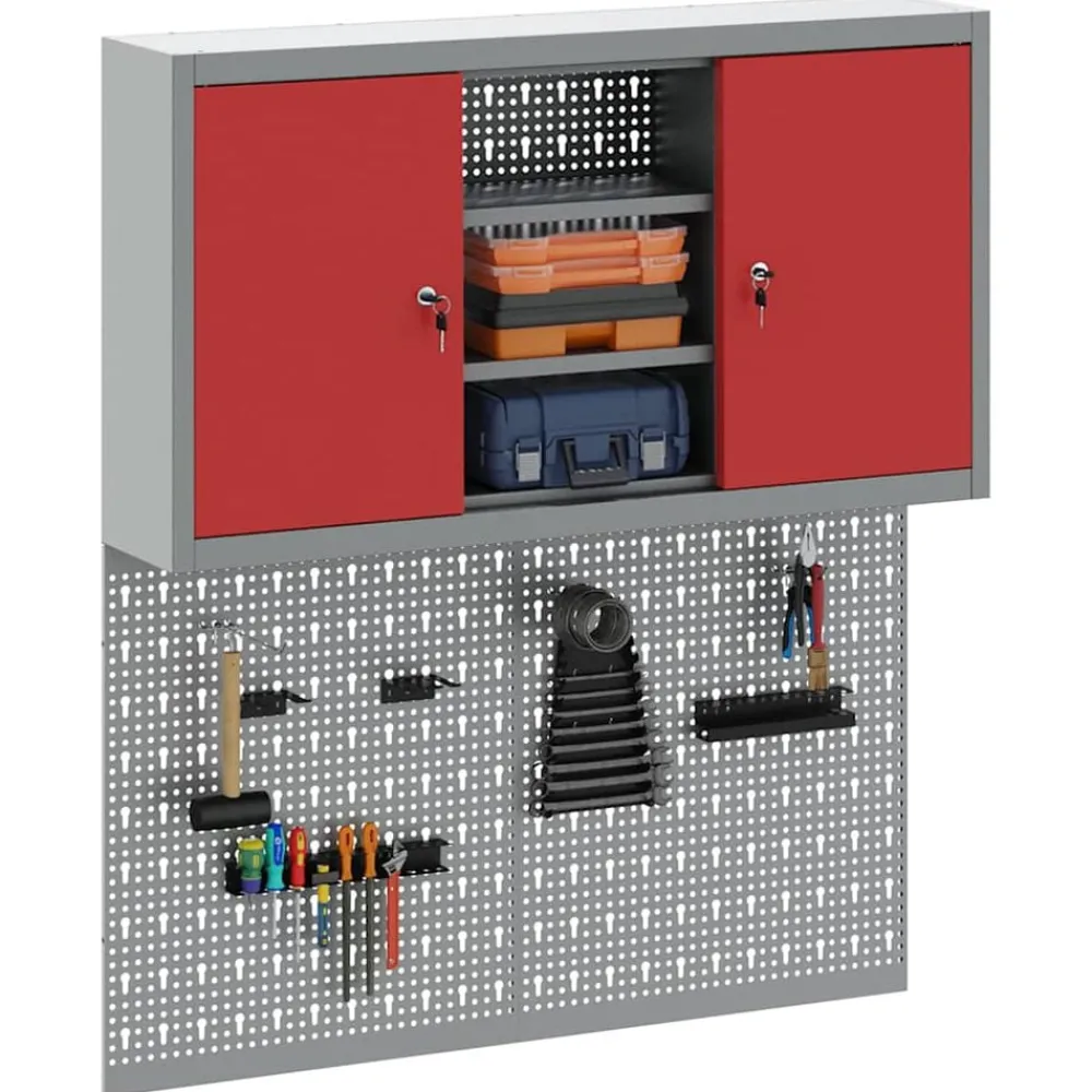 Gereedschapskast set met plank 3 pcs Gepoedercoat staal>vidaXL New