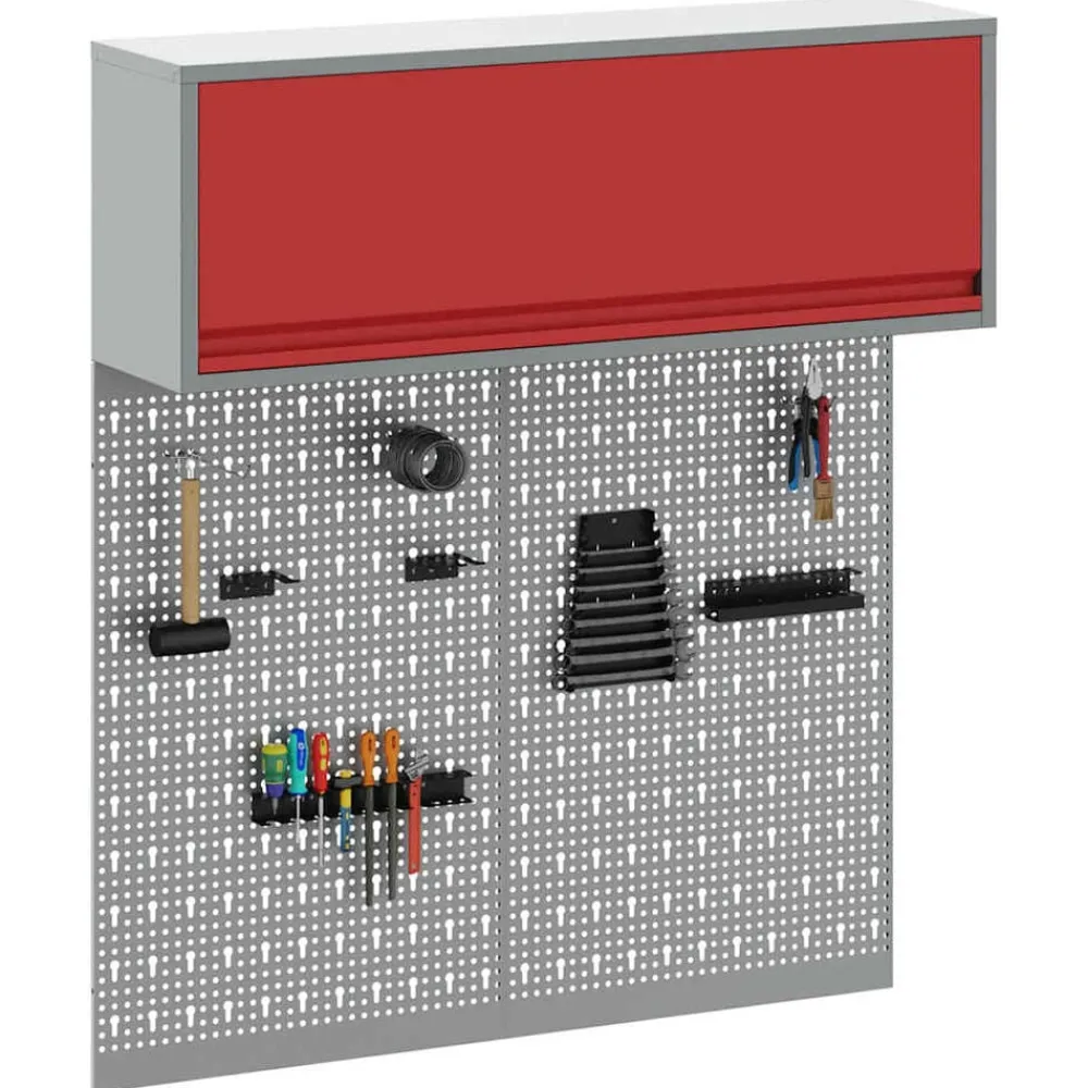 Bouwbeslag*vidaXL Gereedschapskast set met plank 3 pcs Gepoedercoat staal Rood