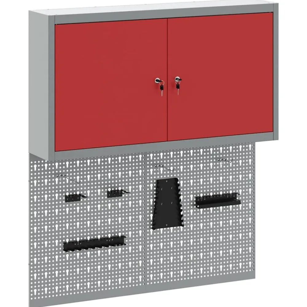 Bouwbeslag*vidaXL Gereedschapskast set met plank 3 pcs Gepoedercoat staal Rood