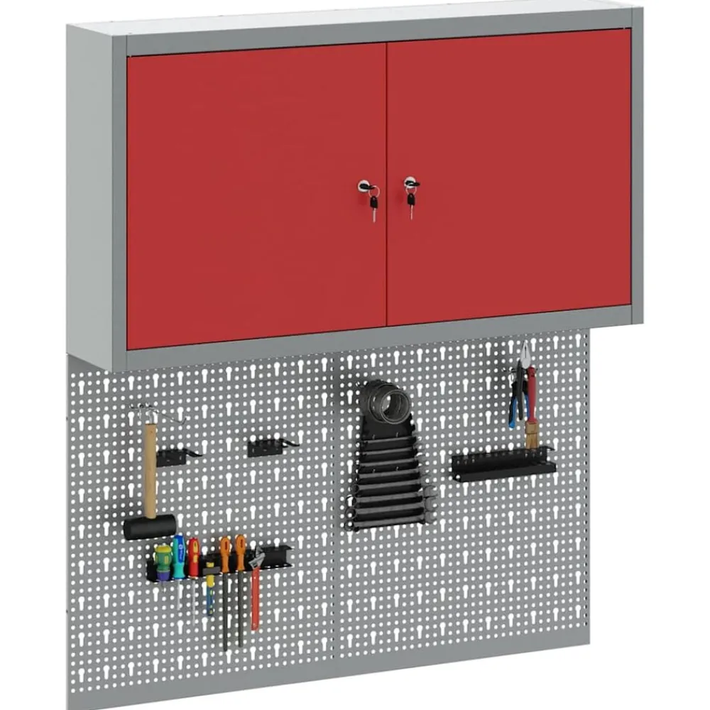 Bouwbeslag*vidaXL Gereedschapskast set met plank 3 pcs Gepoedercoat staal Rood