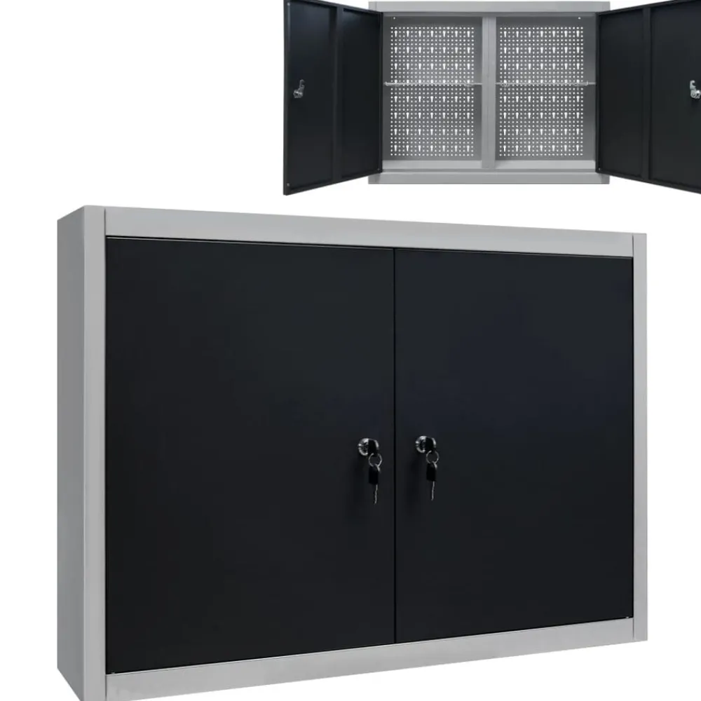 Gereedschapskast voor aan de wand metaal grijs en zwart>vidaXL Outlet