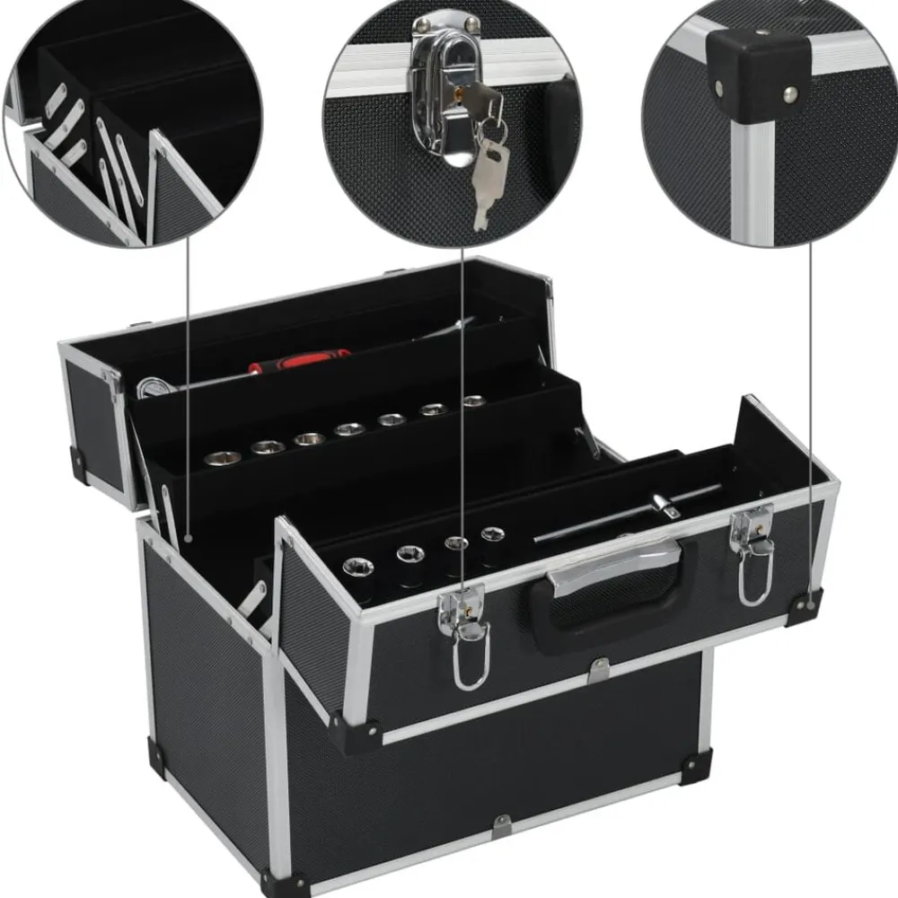 Gereedschapskoffer 38x22,5x34 cm aluminium zwart>vidaXL Outlet