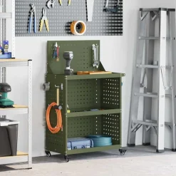 Bouwbeslag*vidaXL Gereedschapswagen met plank Olijf Groen 65 x 35 x 111 cm Olijfgroen