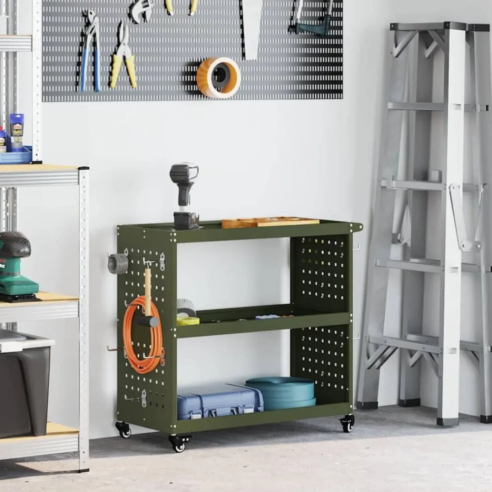 Bouwbeslag*vidaXL Gereedschapswagen Olijf Groen 75 x 35 x 73 cm Koudgewalst staal Olijfgroen