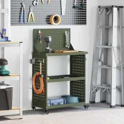 Gereedschapswagen met plank Olijf Groen 65 x 35 x 111 cm>vidaXL