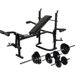 Gewichtenbank met gewichtenrek en halterset 30,5 kg>vidaXL Online