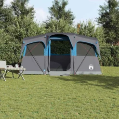 Buitensport*vidaXL Gezinstent en Grijs 435 x 255 x 216 cm Polyester en staal Blauw