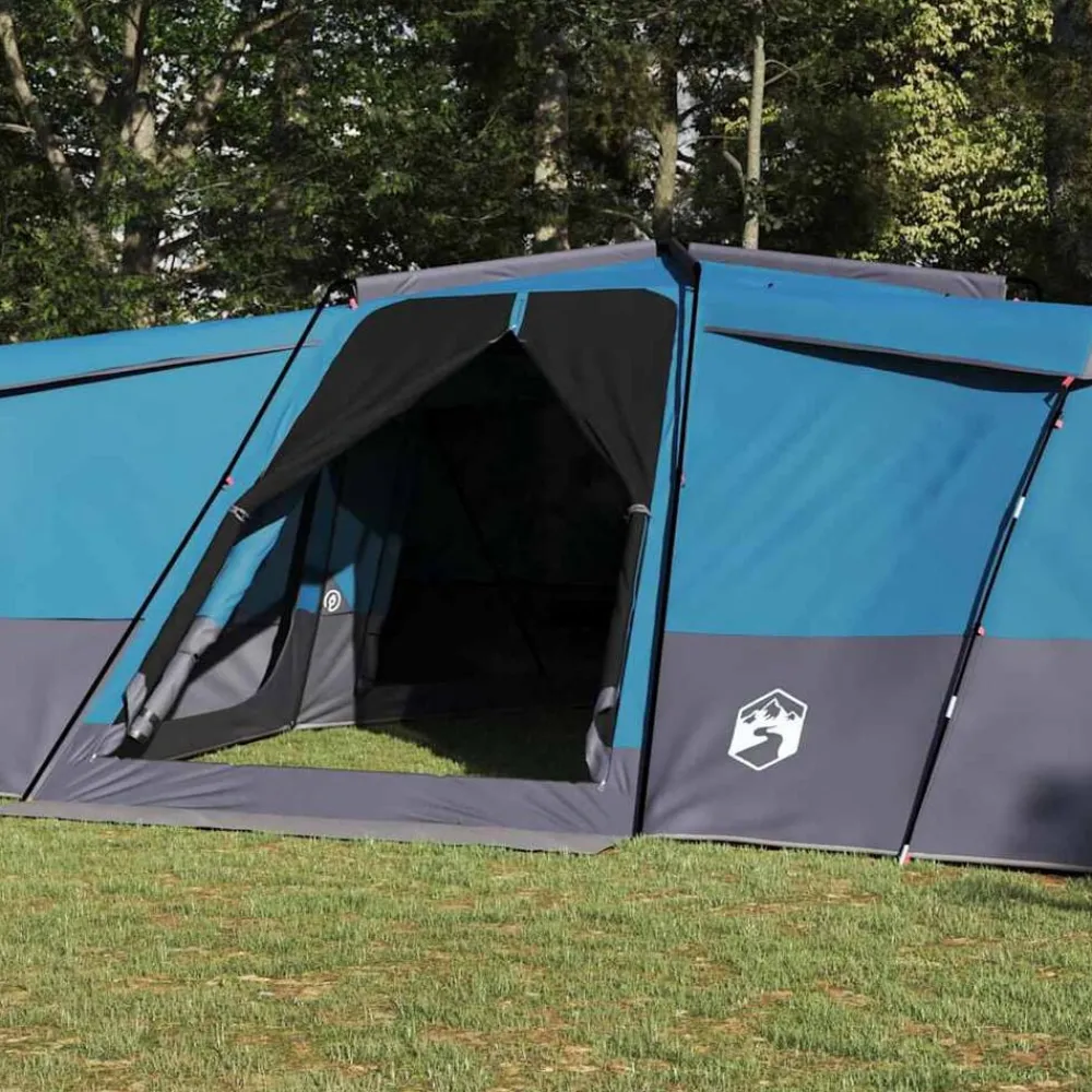 Buitensport*vidaXL Gezinstent met dak met opslag 833 x 585 x 216 cm taft Blauw