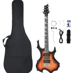 Kunst & Entertainment*vidaXL Gitaar voor beginners elektrisch met tas 4/4 39" zwart Bruin en zwart