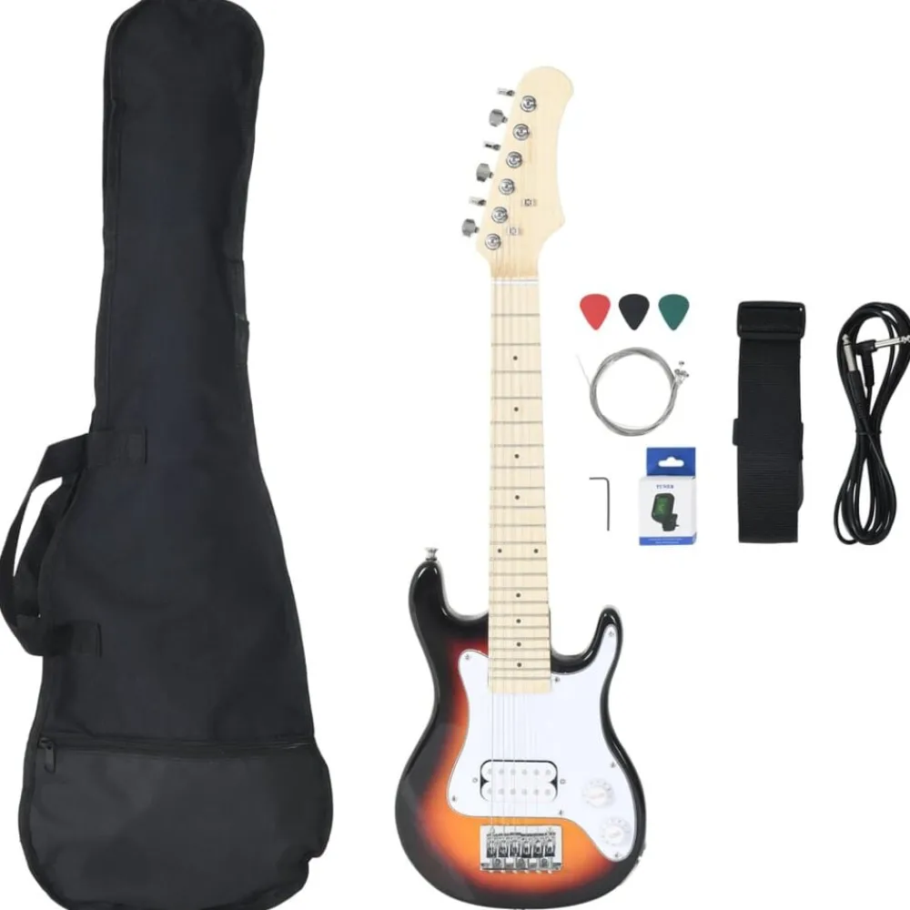 Kunst & Entertainment*vidaXL Gitaar voor kinderen elektrisch met tas 3/4 30" bruin en wit