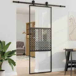 Bouwmaterialen*vidaXL Glazen deur Fretwerk Zwart 90 x 2 x 205 cm Aluminium